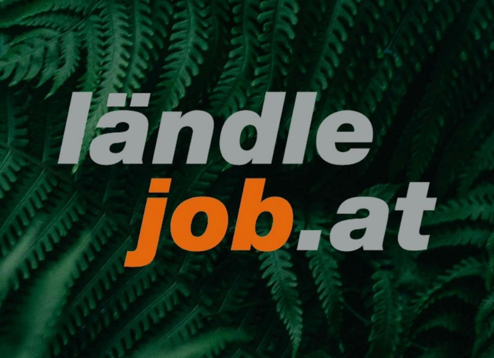 Logo der Firma Ländlejob.at_Firmenname in Worter ausgeschrieben_orange und graue Schrift Hintergrund grüne Farnblätter © ©ländlejobat_russmedia